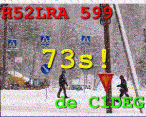 An example of a SSTV calling-Card (Known as a QSL Card) from station H52LRA-599